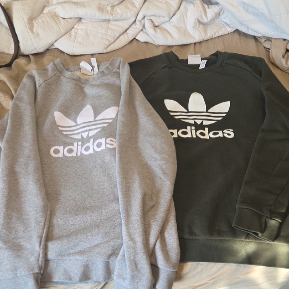 Adidas Men's Gray and Dark Green Crewneck Sweaters - Picture 1 of 4
